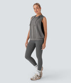 Hooded Drawstring Sleeveless Workout Tank Vest Top — Mottled Earth Gray — view 6