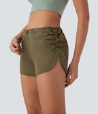 Low Rise Adjustable Drawcord Back Side Pocket Curved Hem Casual Shorts — Lizard — view 4