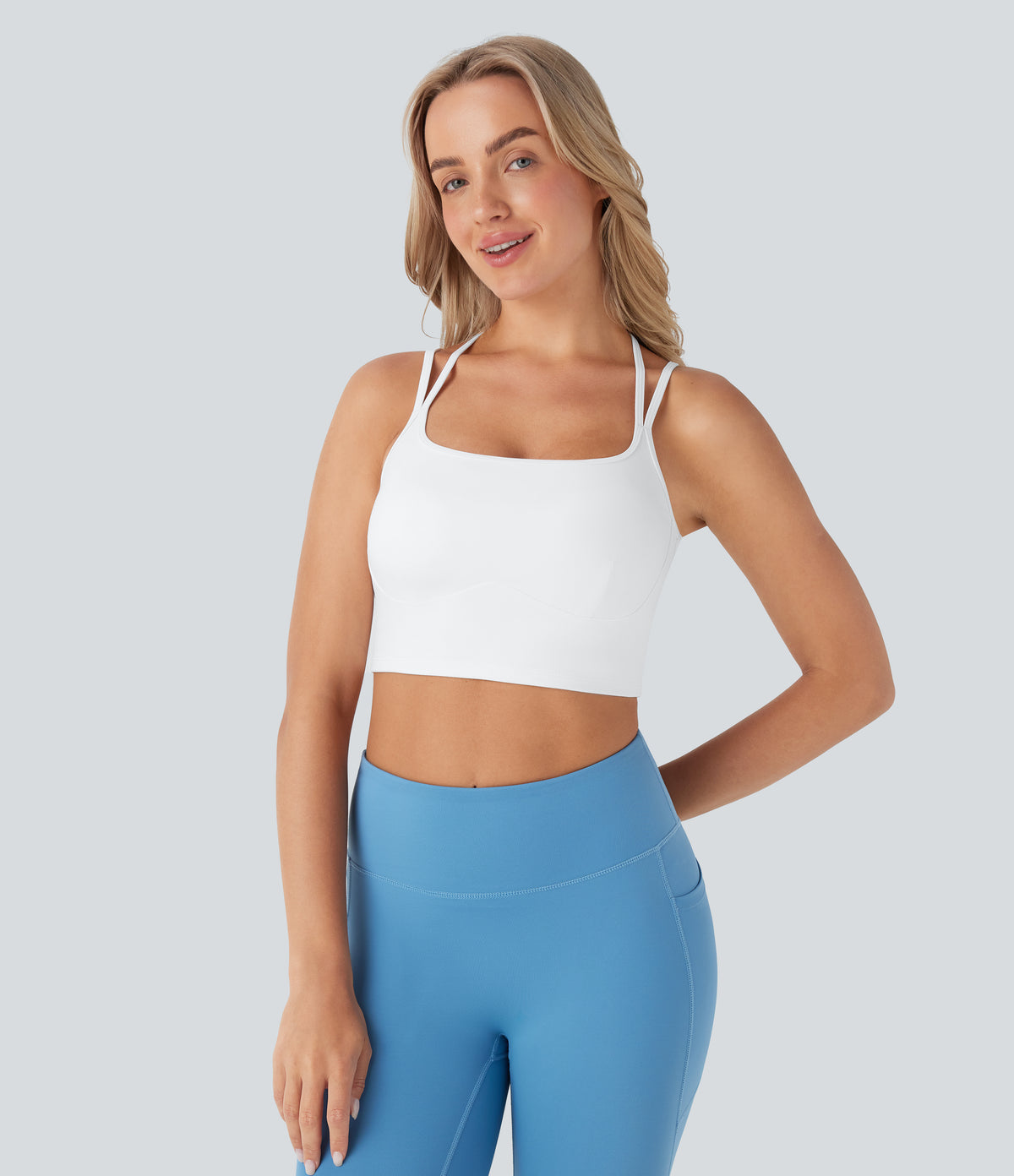 Plush Low Support Double Straps Yoga Sports Bra A-D Cups — White — view 2