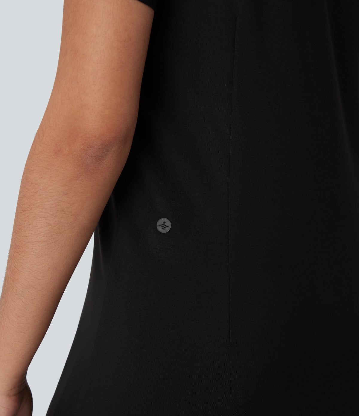 Round Neck Short Sleeve Solid Mini Casaul Tee Dress — Black — view 5