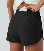 High Waisted Back Zipper Pocket Curved Hem Quick Dry Hiking Shorts — Black — view 4