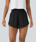High Waisted Back Zipper Pocket Curved Hem Quick Dry Hiking Shorts — Black — view 3