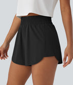 High Waisted Back Zipper Pocket Curved Hem Quick Dry Hiking Shorts — Black — view 5