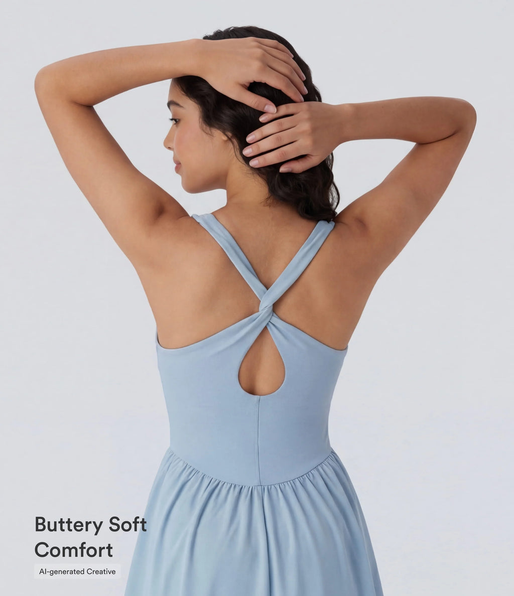 Corset 2-in-1 Pocket Mini Quick Dry Flowy Pickleball Active Dress-Longer Legnth — Angel Falls — view 4