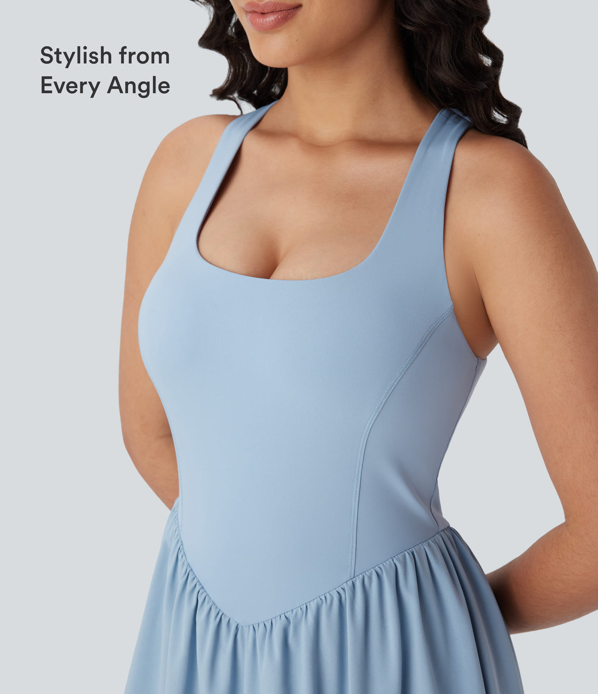 Corset 2-in-1 Pocket Mini Quick Dry Flowy Pickleball Active Dress-Longer Legnth — Angel Falls — view 7