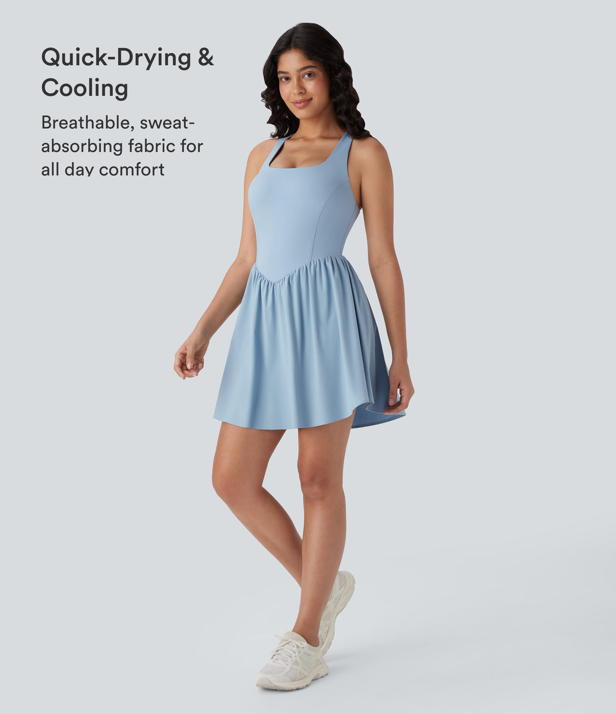 Corset 2-in-1 Pocket Mini Quick Dry Flowy Pickleball Active Dress-Longer Legnth — Angel Falls — view 5