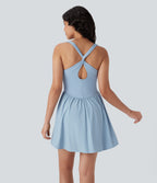 Corset 2-in-1 Pocket Mini Quick Dry Flowy Pickleball Active Dress-Longer Legnth — Angel Falls — view 2