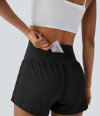 Super High Waisted Tummy Control Perforated 2-in-1 Yoga Shorts — Black — view 5