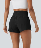 Super High Waisted Tummy Control Perforated 2-in-1 Yoga Shorts — Black — view 2