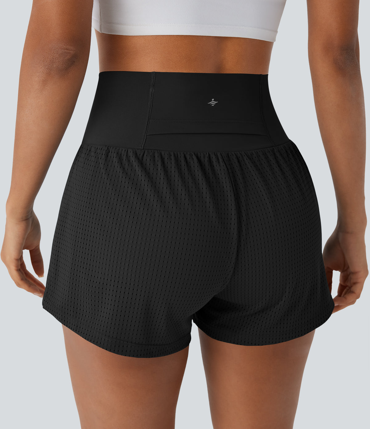 Super High Waisted Tummy Control Perforated 2-in-1 Yoga Shorts — Black — view 6