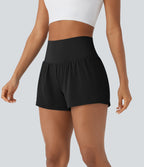 Super High Waisted Tummy Control Perforated 2-in-1 Yoga Shorts — Black — view 3