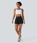 Super High Waisted Tummy Control Perforated 2-in-1 Yoga Shorts — Black — view 8