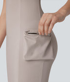 Racerback Cargo Zipper Pocket 2 Piece Bodycon Mini Dance Active Dress — Ashes of Roses — view 5