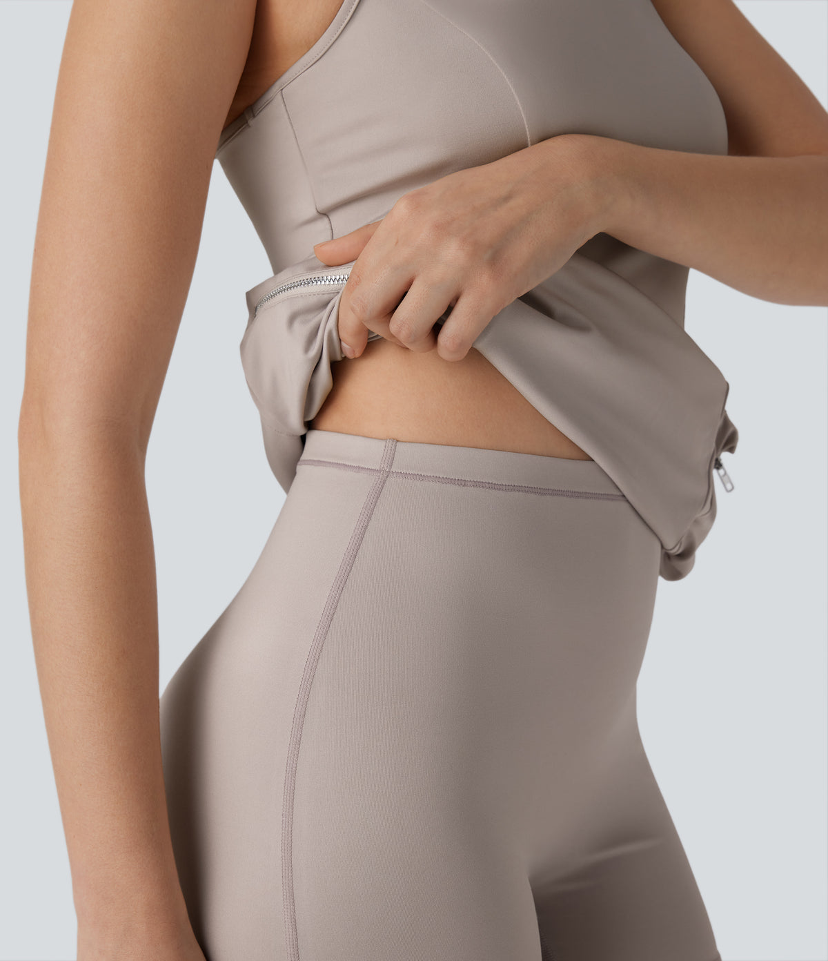 Racerback Cargo Zipper Pocket 2 Piece Bodycon Mini Dance Active Dress — Ashes of Roses — view 7