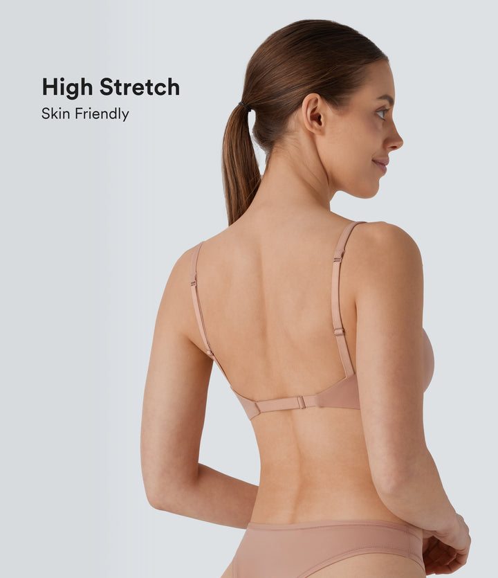 High Stretch Skin Friendly Backless Adjustable Strap Lounge Bra — Maple Sugar — view 1