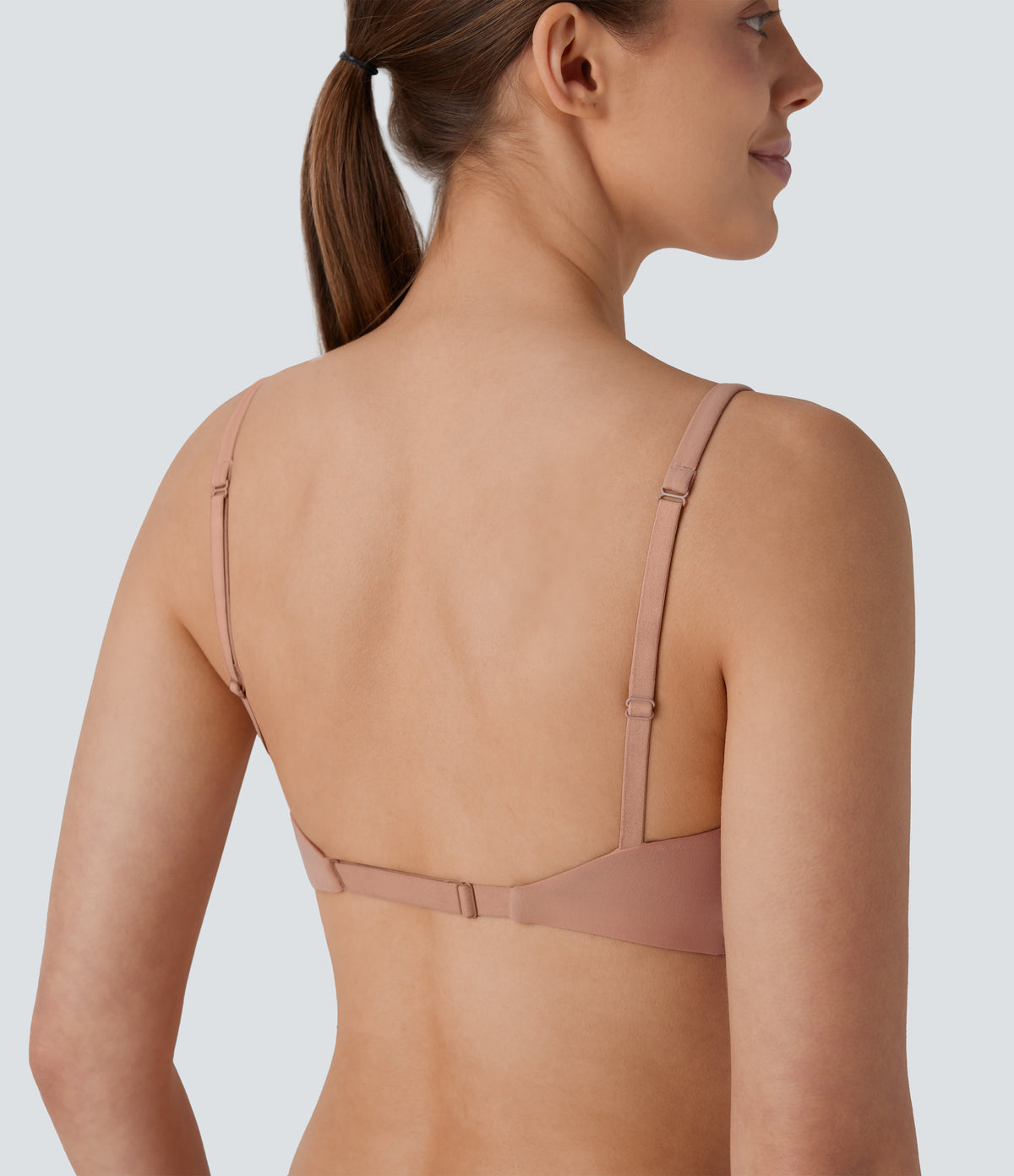 High Stretch Skin Friendly Backless Adjustable Strap Lounge Bra — Maple Sugar — view 5