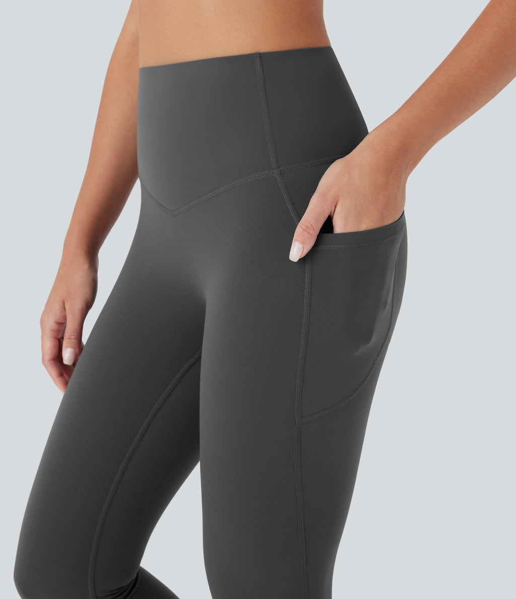 High Waisted Butt Lifting Tummy Control Pocket Shaping Capri Training Leggings — Volcanic Ash — view 4