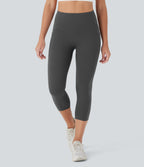High Waisted Butt Lifting Tummy Control Pocket Shaping Capri Training Leggings — Volcanic Ash — view 2
