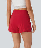 Airy High Waisted 2-in-1 Pocket Contrast Lace InstantCool Yoga Shorts — Mars Red — view 4