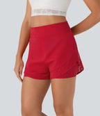 Airy High Waisted 2-in-1 Pocket Contrast Lace InstantCool Yoga Shorts — Mars Red — view 3