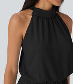 Halter Button Flowy Mini Resort Dress — Black — view 5