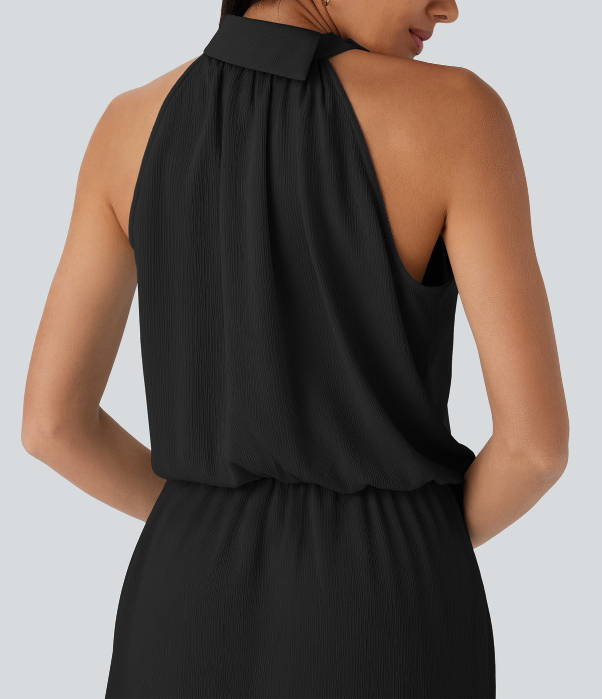 Halter Button Flowy Mini Resort Dress — Black — view 4