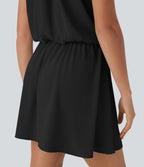 Halter Button Flowy Mini Resort Dress — Black — view 6