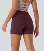High Waisted Crossover Side Pocket Waffle Yoga Biker Shorts 5'' — Evening Red — view 2