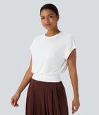 Round Neck Short Batwing Sleeve Work T-Shirt — White — view 3