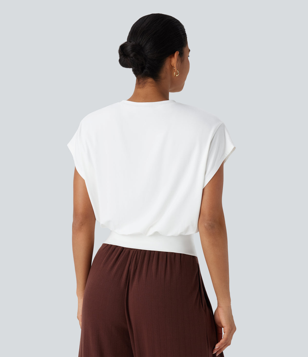 Round Neck Short Batwing Sleeve Work T-Shirt — White — view 2