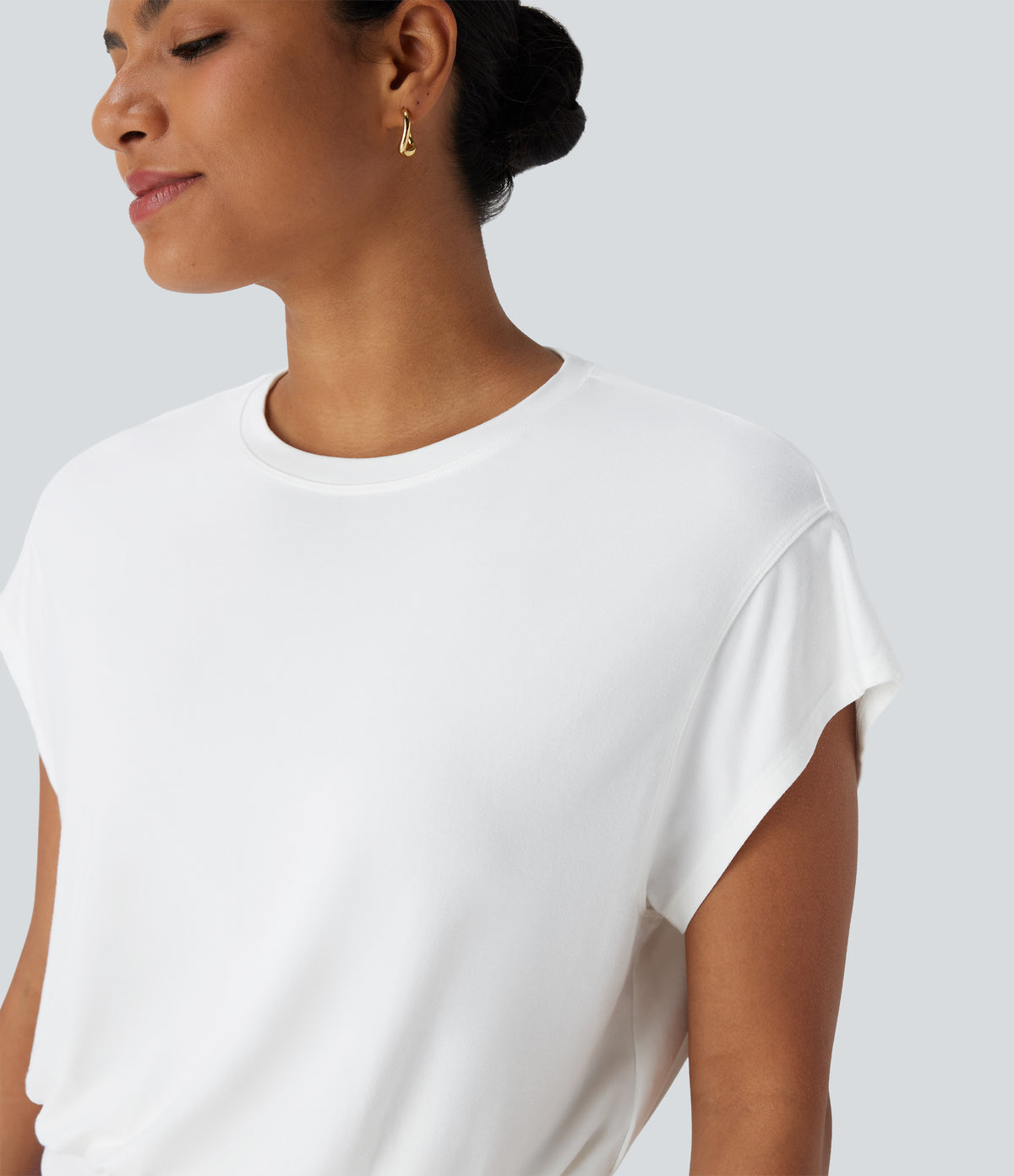 Round Neck Short Batwing Sleeve Work T-Shirt — White — view 4