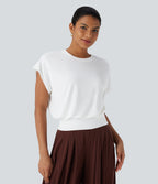 Round Neck Short Batwing Sleeve Work T-Shirt — White — view 1