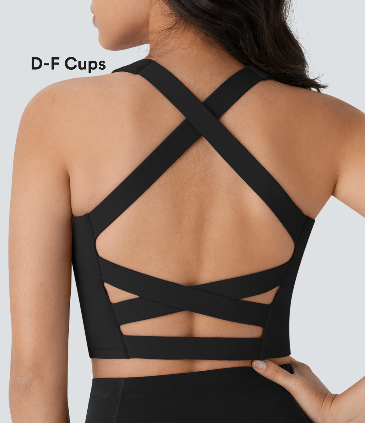 Airy Square Neck Cropped Yoga Tank Vest Top DD-F Cups — Black — view 1