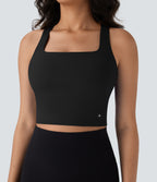 Airy Square Neck Cropped Yoga Tank Vest Top DD-F Cups — Black — view 5
