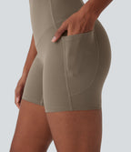 High Waisted Tummy Control Built-in Underwear Shaping Training Biker Shorts 5'' With Pockets — Dawn Brown — view 4