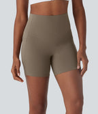 High Waisted Tummy Control Built-in Underwear Shaping Training Biker Shorts 5'' With Pockets — Dawn Brown — view 3