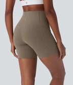 High Waisted Tummy Control Built-in Underwear Shaping Training Biker Shorts 5'' With Pockets — Dawn Brown — view 2