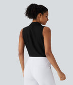 V Neck Sleeveless Button Work Shirt — Black — view 2