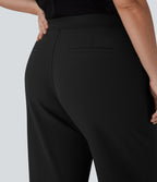 High Waisted Ankle Length Tapered Work Plus Size Trousers with Pockets — Black — view 5