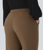 High Waisted Work Plus Size Flared Trousers with Pockets — Sepia — view 5