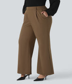 High Waisted Work Plus Size Flared Trousers with Pockets — Sepia — view 1