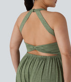 Harem Casual Plus Size Jumpsuit with Pocket-Edition — Light Green Floral Yarn — view 5