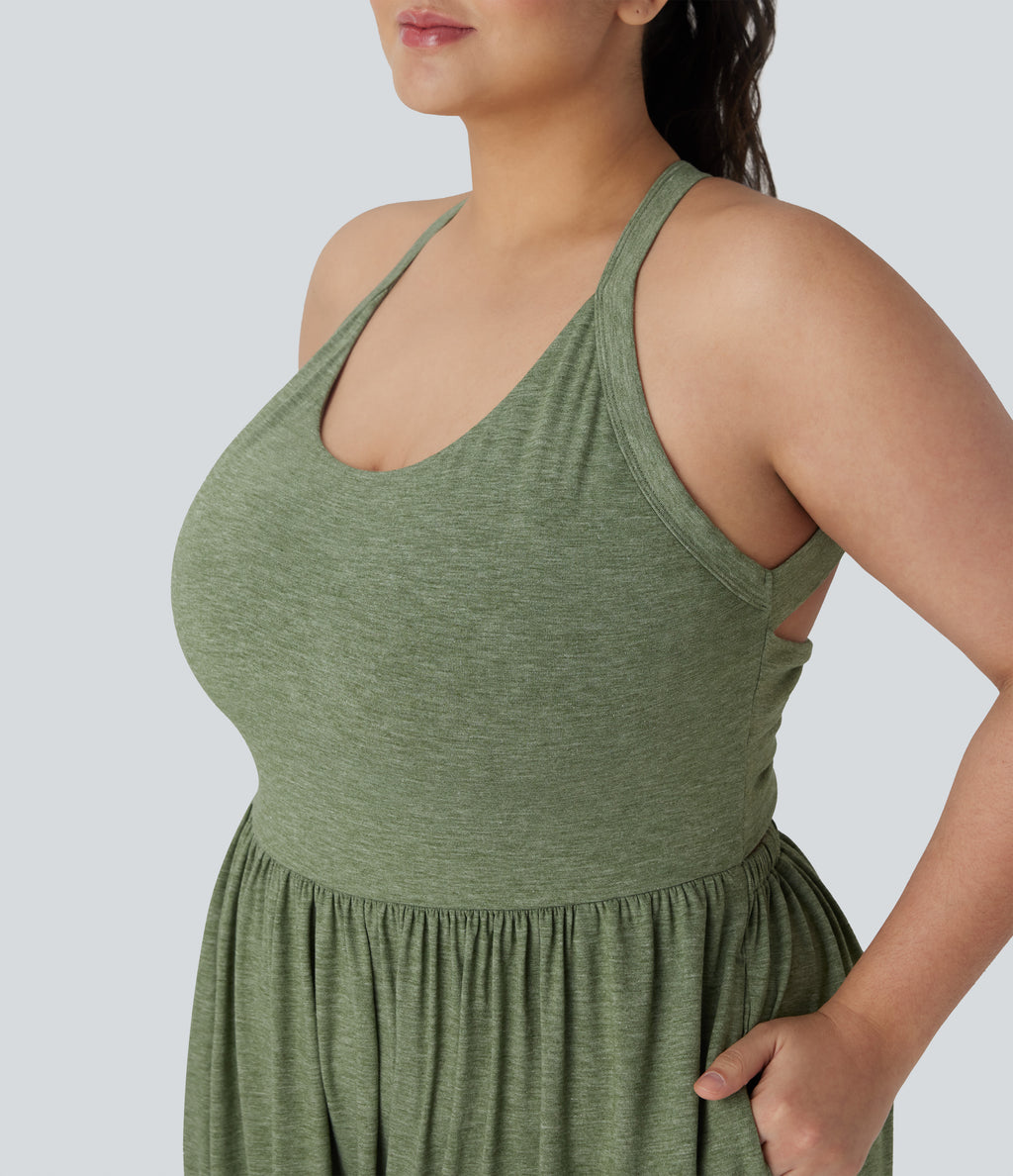Harem Casual Plus Size Jumpsuit with Pocket-Edition — Light Green Floral Yarn — view 6