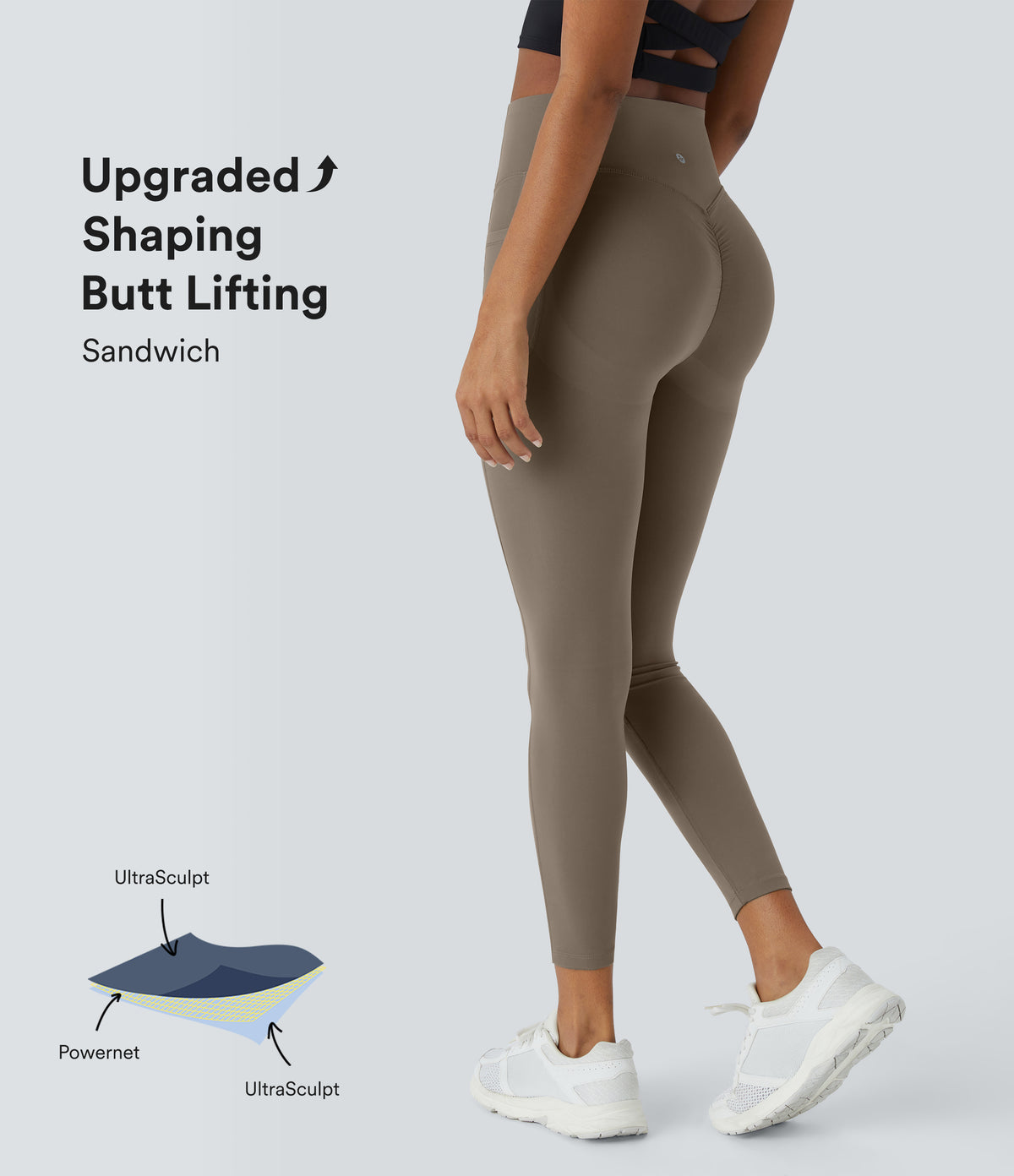 High Waisted Scrunch Butt Lifting Tummy Control Shaping Training Leggings with Pockets — Dawn Brown — view 1