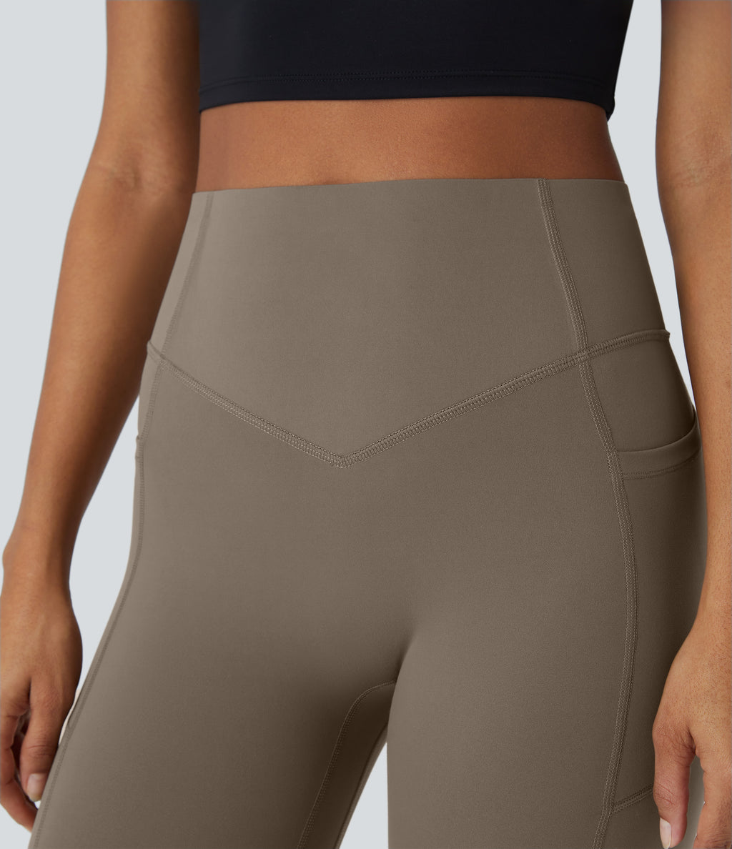 High Waisted Scrunch Butt Lifting Tummy Control Shaping Training Leggings with Pockets — Dawn Brown — view 8
