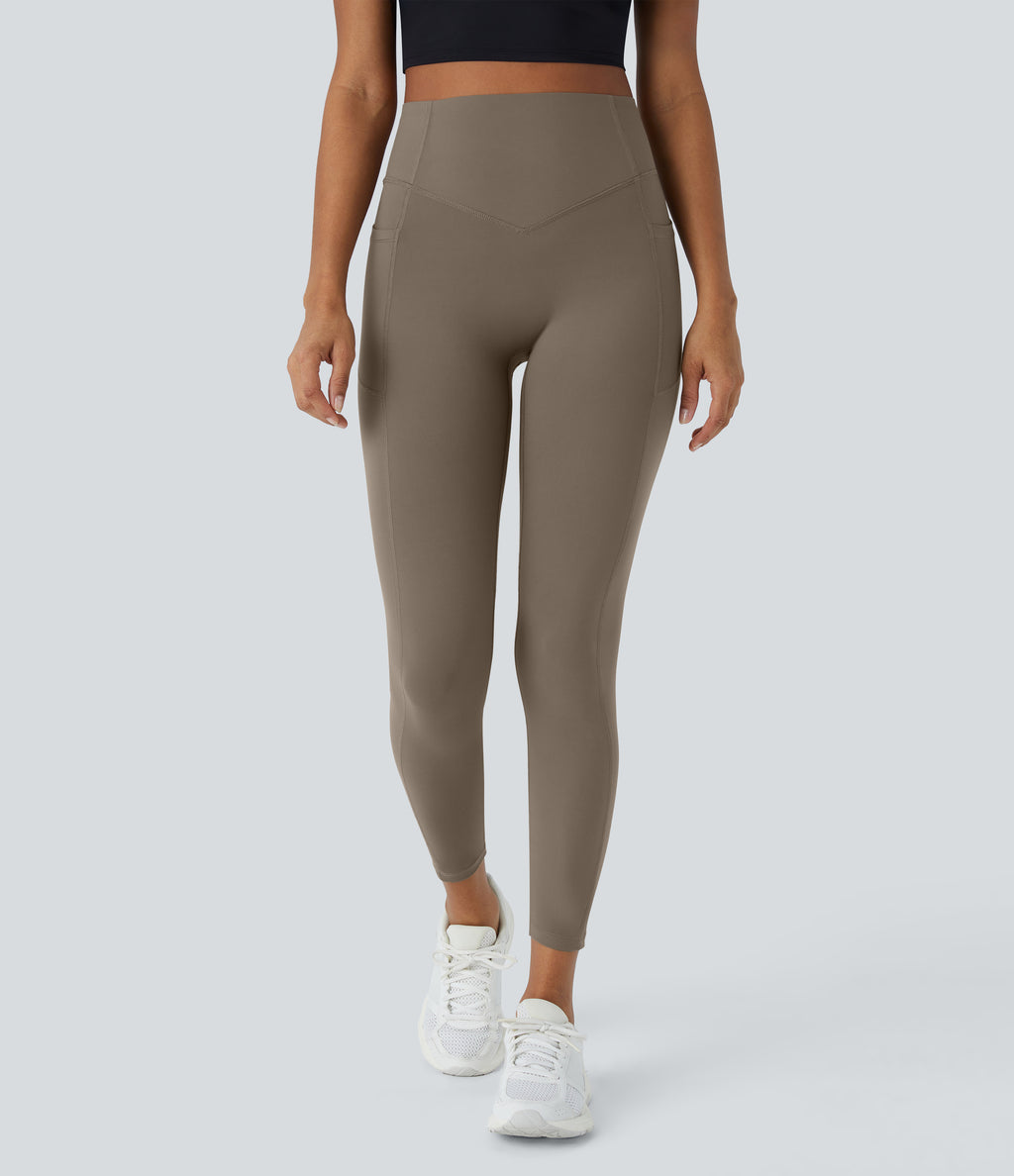 High Waisted Scrunch Butt Lifting Tummy Control Shaping Training Leggings with Pockets — Dawn Brown — view 5
