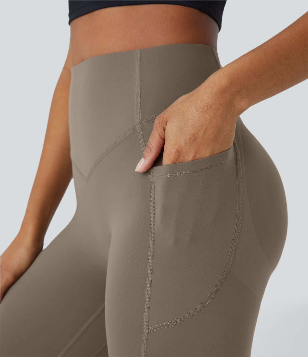 High Waisted Scrunch Butt Lifting Tummy Control Shaping Training Leggings with Pockets — Dawn Brown — view 7