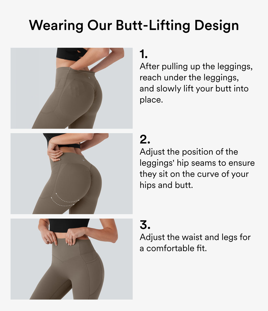 High Waisted Scrunch Butt Lifting Tummy Control Shaping Training Leggings with Pockets — Dawn Brown — view 3