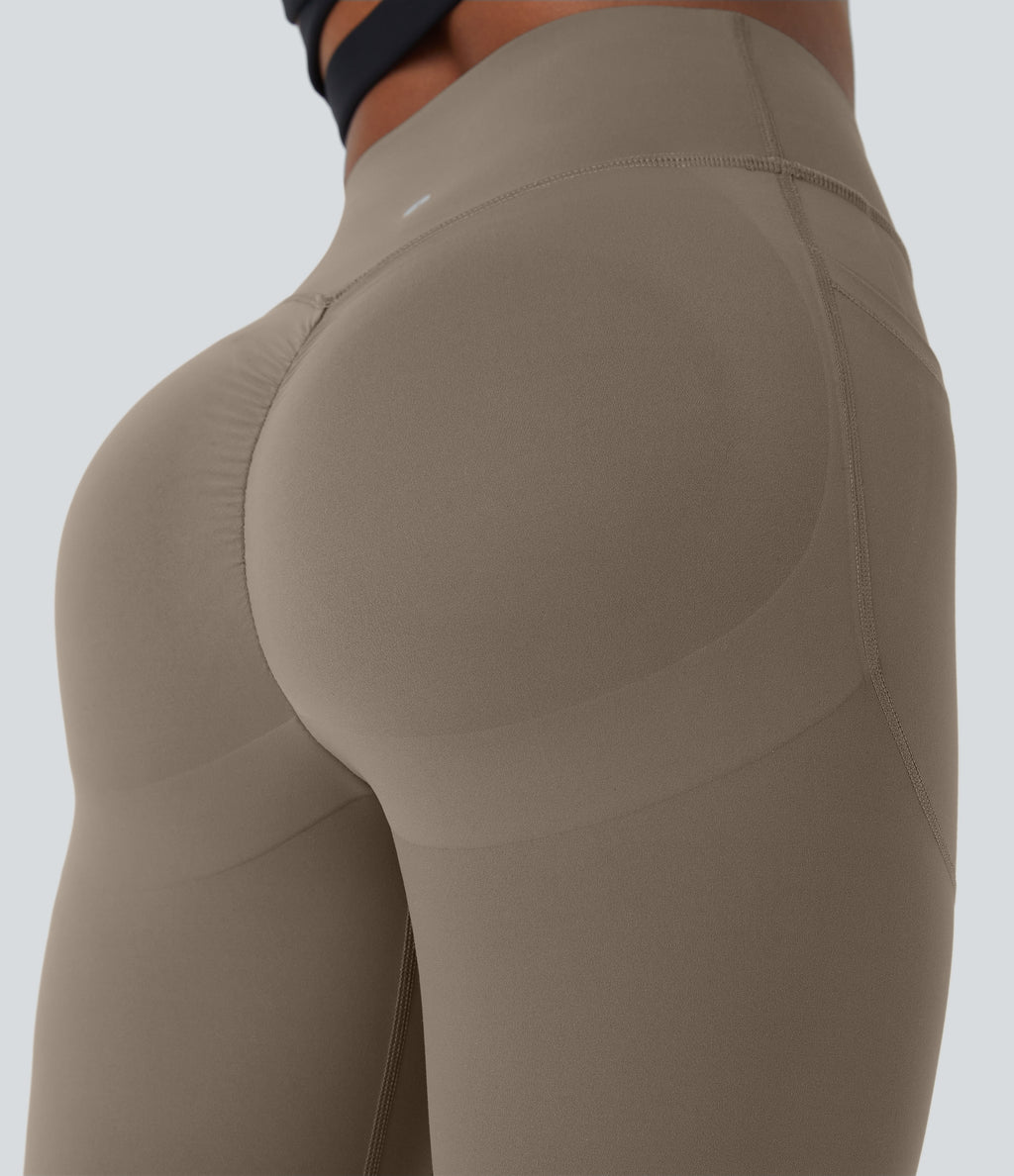 High Waisted Scrunch Butt Lifting Tummy Control Shaping Training Leggings with Pockets — Dawn Brown — view 6