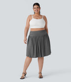 High Waisted Ruched Flowy Resort Plus Size Skirt with Pockets — Darl Gray Floral Yarn — view 5